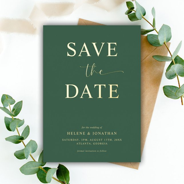 Green Elegant Simple Minimalist Save The Date (Green Elegant Simple Minimalist Save The Date Foil Invitation)