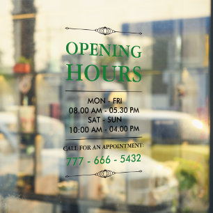 Green Elegant Small Business Opening Hours Number