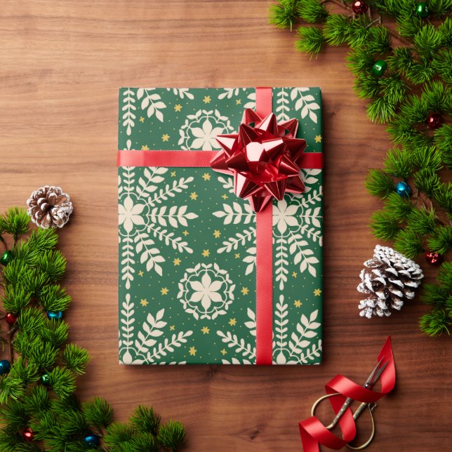 Green Elegant Snowflake Christmas Wrapping Paper (Holiday Gift)