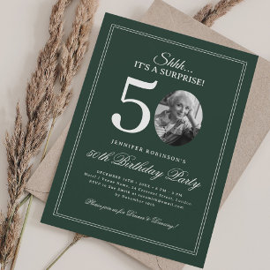 Green   Elegant Surprise 50th Birthday Party Invitation