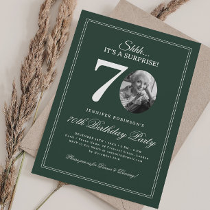 Green Elegant Surprise 70th Birthday Party Invitation