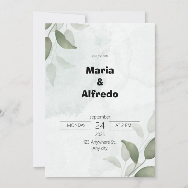 Green Elegant Wedding Invitation (Front)