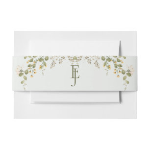 Green Elegant Wildflower Wedding Invitation Belly Band
