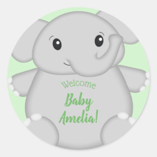 Green Elephant Baby Shower Classic Round Sticker