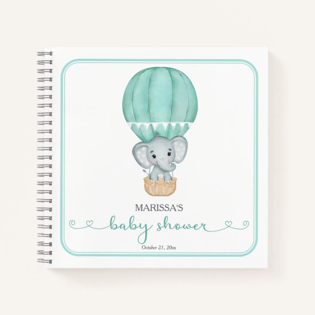 Green Elephant Baby Shower Guest Book (Front)