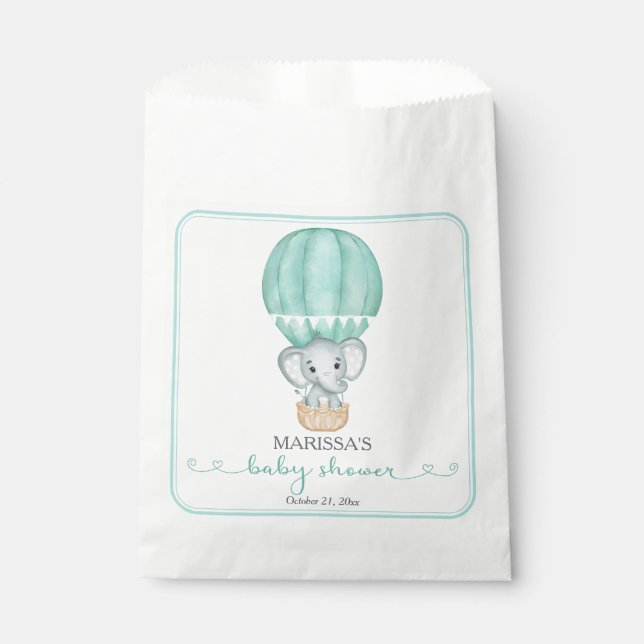 Green Elephant Gender Neutral Baby Shower Favour Bags (Front)