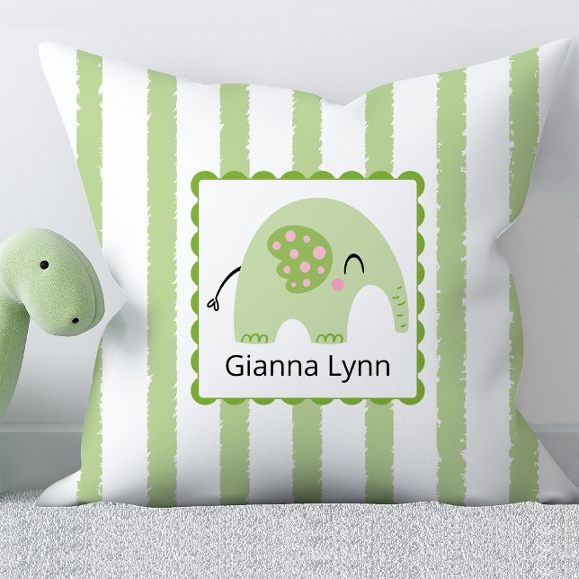 Green Elephant Monogram Baby Boy Girl Cushion (Creator Uploaded)