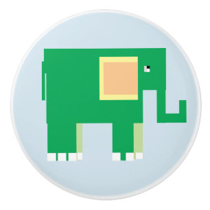 Green elephant on light blue backing ceramic knob