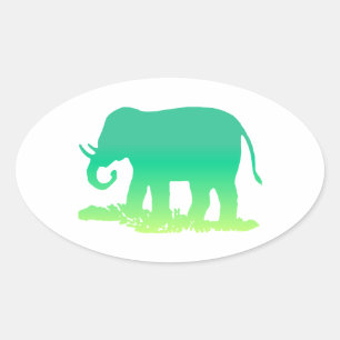 Green Elephant Oval Sticker