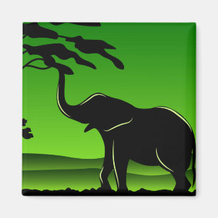 Green Elephant Silhouette Artwork Magnet