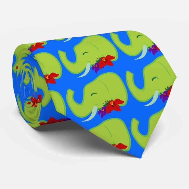 Green Elephant Tie (Rolled)
