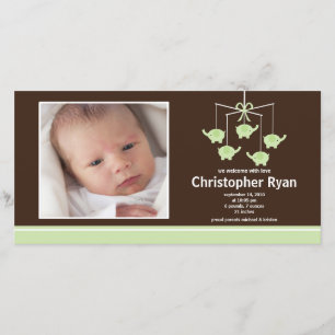 Green Elephants Baby Boy Birth Annoucement Announcement