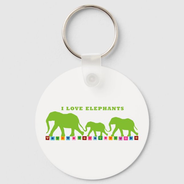Green Elephants Walking Key Ring (Front)