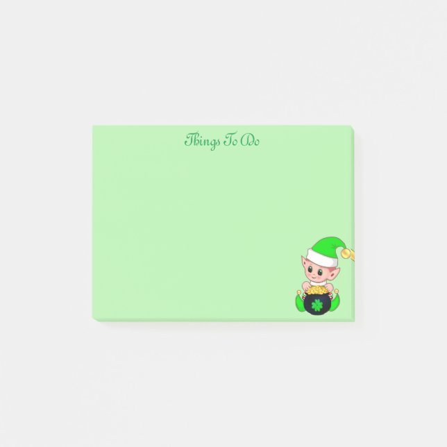 Green elf & gold coins on green post-it notes (Front)