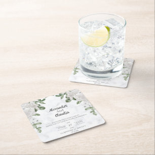 Green Elgant Flower Wedding Square Paper Coaster