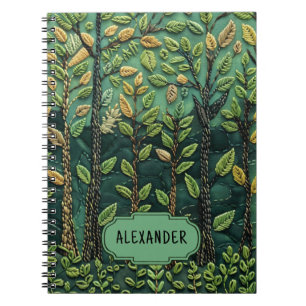 Green Embroidered Nature Forest Trees Outdoors  Notebook