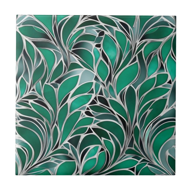 Green Emeral Silver Pattern Tile (Front)