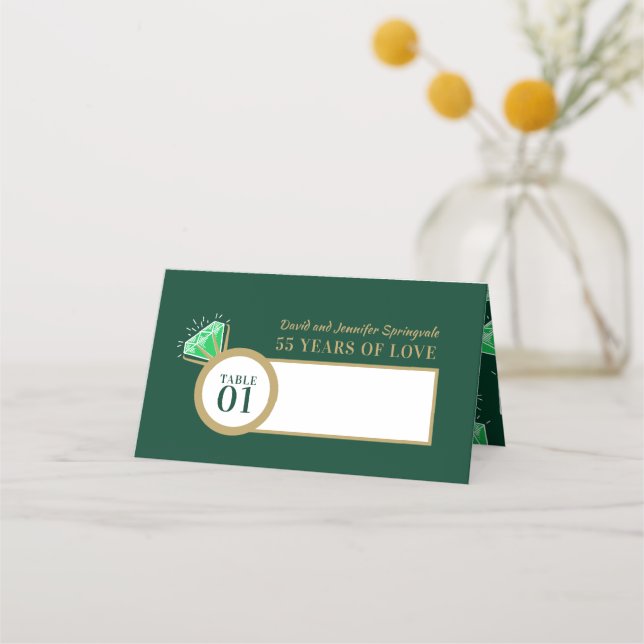Green emerald 55th wedding anniversary table place card (Front)