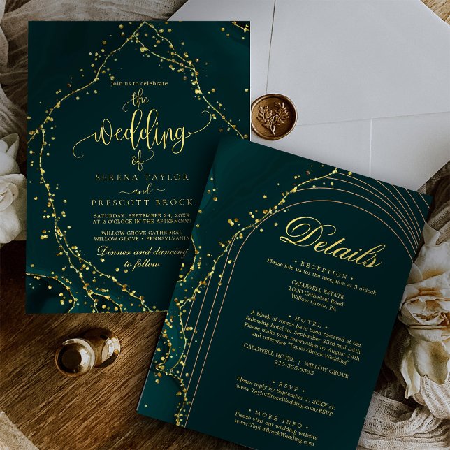 Green Emerald Calligraphy All in One Wedding  Invitation (Creator Uploaded)