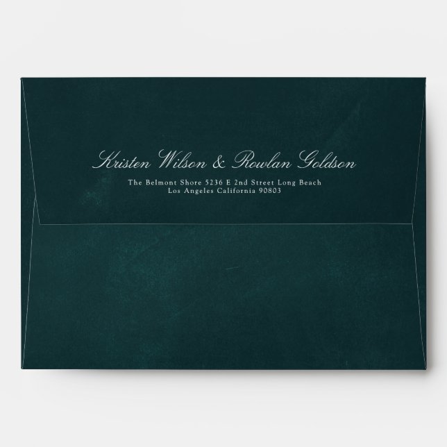 Green Emerald Floral Wreath Gold Wedding Invite Envelope (Back (Top Flap))