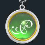 Green Emerald Gem  Monogram Silver Plated Necklace<br><div class="desc">Elegant and unique design  with gemstone. Very accurated nurbs modelling and rendering in 3D Studio Max by Bulgan Lumini .Part from series Hyper Talismans.</div>