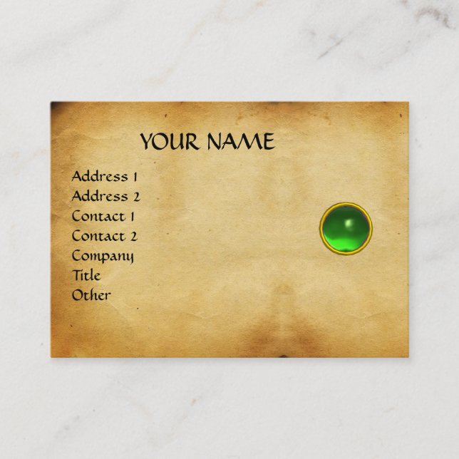 GREEN EMERALD MON ,GREY AGATA  parchment, Business Card (Front)