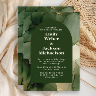 Green Emerald Olive Gold Floral Arch Wedding Invitation
