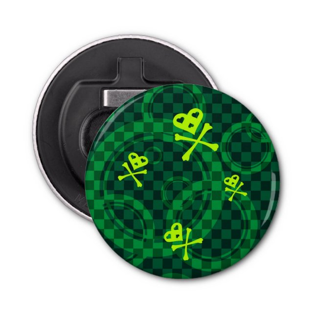 Green Emo Pattern With Circles Bottle Opener (Front)