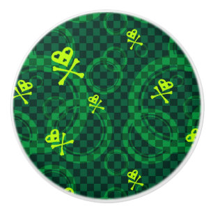 Green Emo Pattern With Circles Ceramic Knob