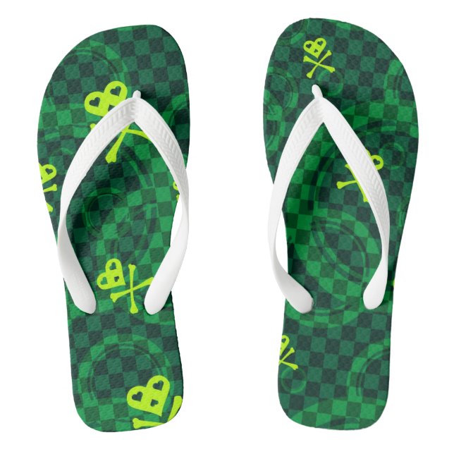 Green Emo Pattern With Circles Jandals (Footbed)