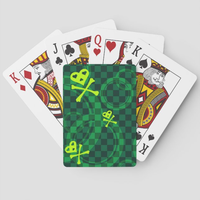 Green Emo Pattern With Circles Playing Cards (Back)