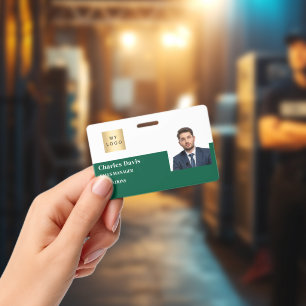 Green employee ID logo photo security horizontal Badge