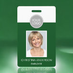 Green Employee Name Logo Photo Corporate Work ID Badge<br><div class="desc">Add your own Logo Professional Corporate Work Name,  Photo and Job Title Green and White ID Photo Vertical Business Badge. This design is simple and easy to use by changing your first and last name as well as your job title and business head shot.</div>