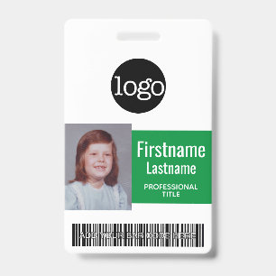 Green Employee - Photo, Bar Code, Logo, Name ID Badge