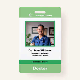 Green Employee photo Company Logo and Barcode  ID Badge