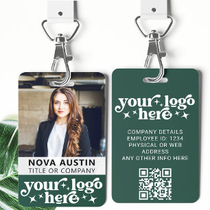 Green Employee Photo ID With QR Code Business Logo Badge