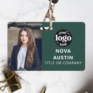 Green Employee Photo ID With QR Code Business Logo ID Badge