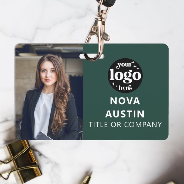 Green Employee Photo ID With QR Code Business Logo ID Badge (Creator Uploaded)