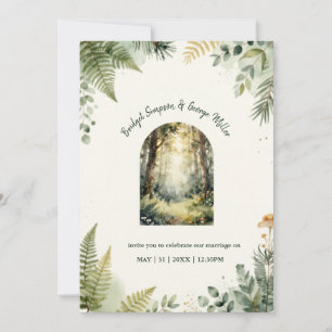 green Enchanted Forest Watercolor boho Wedding Invitation