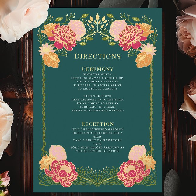 Green Enchanted Garden Floral Wedding Directions Enclosure Card (Creator Uploaded)