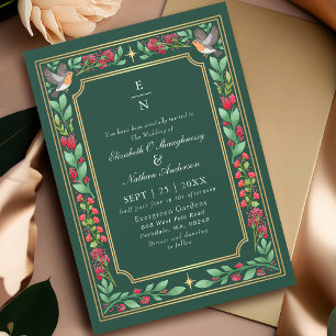 Green Enchanting Botanical Floral Garden Wedding Invitation