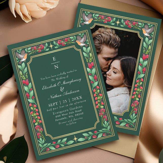 Green Enchanting Botanical Garden Wedding Photo Invitation (Creator Uploaded)