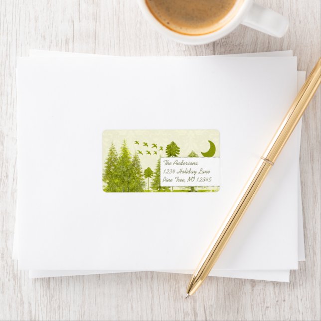 Green Enchantment Moon Tree Stars Return Address Label (Insitu)
