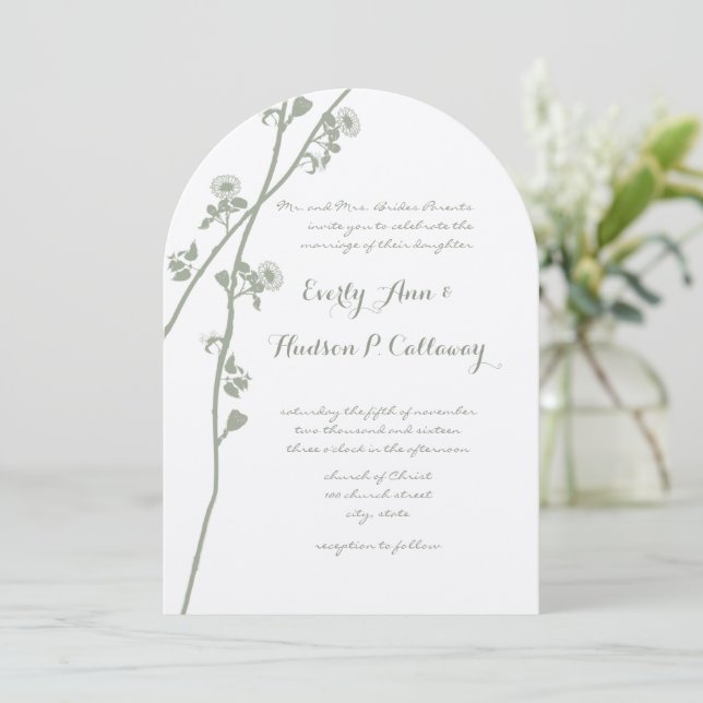 Green Enchantment Wildflower Bloom Wedding Invitation (Standing Front)
