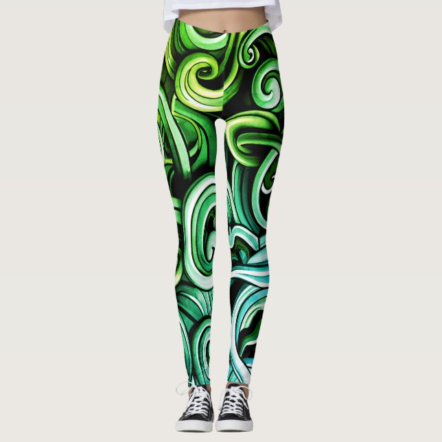 Green Energy Swirls  Leggings (Front)