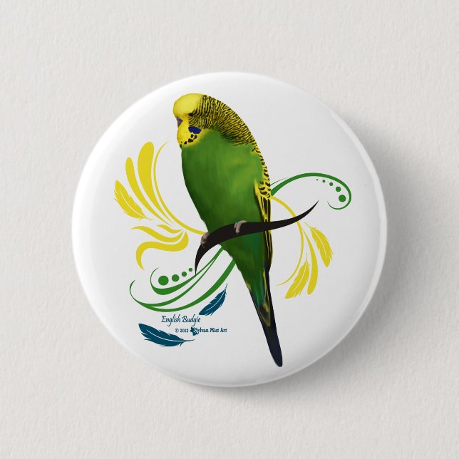 Green English Budgie 6 Cm Round Badge (Front)
