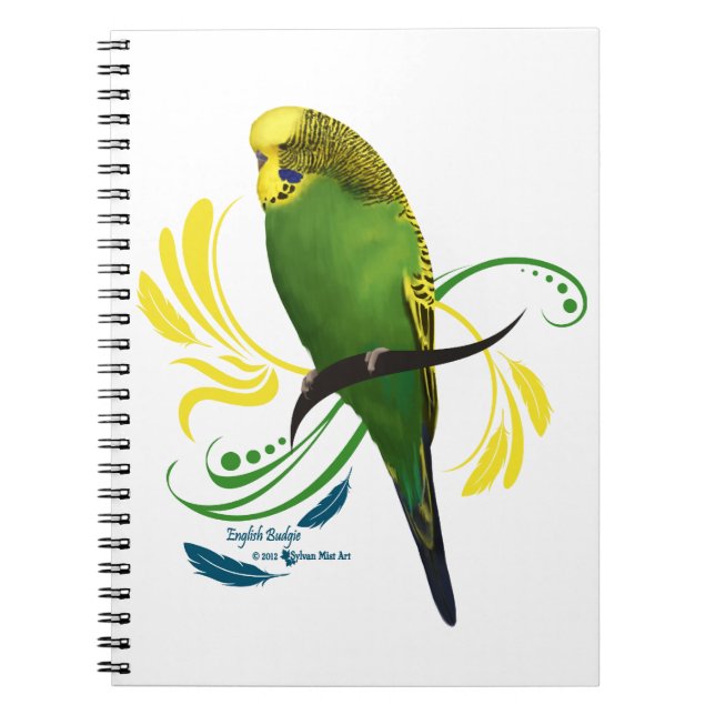 Green English Budgie Spiral Notebook (Front)