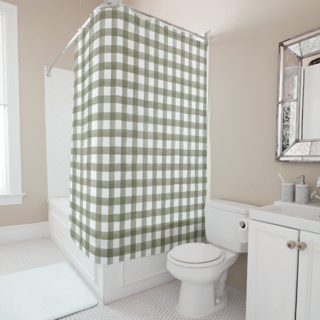 Green English Country Check Plaid Shower Curtain (In Situ)