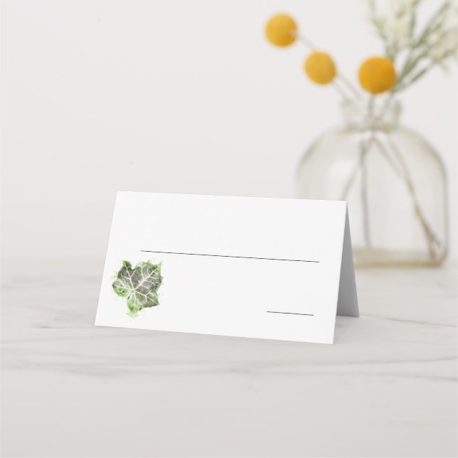 Green English Ivy Leaf Watercolor Place Card (Front)