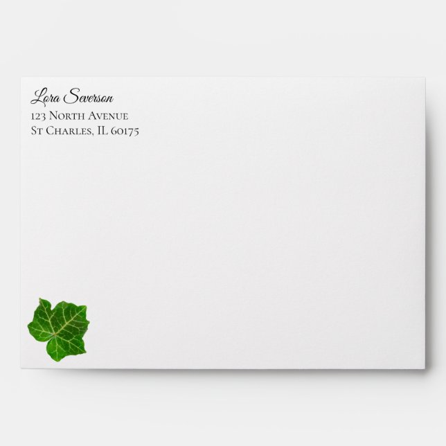 Green English Ivy Leaf Wedding Envelope (Front)